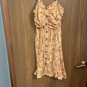 Yellow sundress with flowers and button detail stretchy